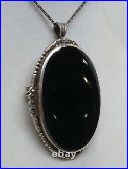 Estate Very Rare Art Deco Large Black Onyx Marcasite Sterling Pendant, Earrings
