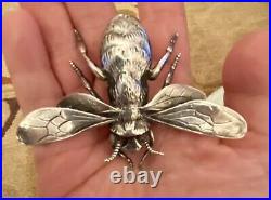 Estate Vintage Unusual CINI Sterling Silver Bee Bug Pin Brooch Very Large Rare