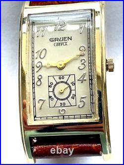 Extra Rare Modern Solid 14K Large Gruen Curvex Watch, 45mm Long, Very Elegant