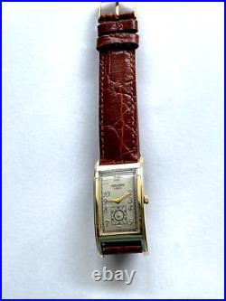 Extra Rare Modern Solid 14K Large Gruen Curvex Watch, 45mm Long, Very Elegant