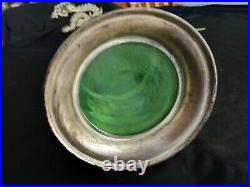 Extremely Rare Old Large Green Uranium Glass Vase with Metal Base Very Old Rare