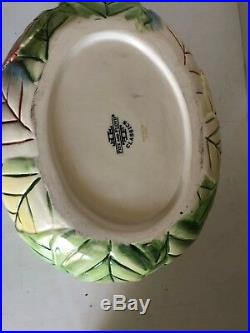 Fitz And Floyd Le Lapin Easter Rabbit Very Large Covered Leaves Bowl Rare