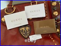 GUCCI Sold Out Very Rare Large Red Babouska Studded Boston Hand Bag