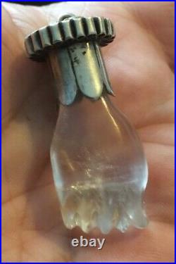 Georgian Figa Hand Pendant Fob Very Large Rock Crystal And Silver Mount Rare Wow