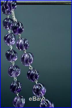 Gorgeous large 19THc Silver Rosary Annunciation twisted purple beads very rare