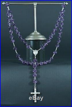 Gorgeous large 19THc Silver Rosary Annunciation twisted purple beads very rare