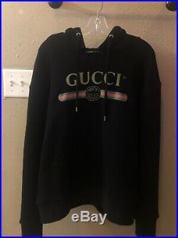 Gucci Black Distressed Fake Logo hoodie Authentic Very Rare