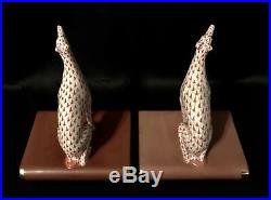 HEREND Greyhound Pair of Bookends Rust Fishnet (05244) VERY LARGE & RARE
