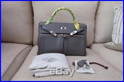 Hermes Kelly Lakis 35 Grey Swift All Leather RARE, Very Good