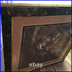 Home Interior Tiger Picture VGC, RARE, HTF. VERY LARGE HOMCO BLACK & GOLD FRAME