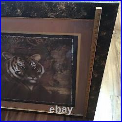 Home Interior Tiger Picture VGC, RARE, HTF. VERY LARGE HOMCO BLACK & GOLD FRAME