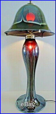 Large Art Glass Signed Correia iridized Pulled Feather Lamp Very Beautiful RARE