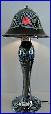 Large Art Glass Signed Correia iridized Pulled Feather Lamp Very Beautiful RARE