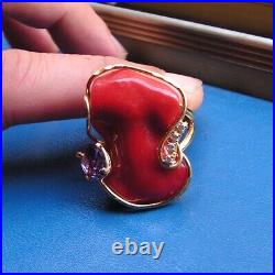 Large CORAL AXA VICTORIAN Signed RING Very Rare Carved gorgeous Heart Gem