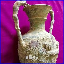 Large Circa 1000bc Ancient Luristan Bronze Vessel With Beast Heads Very Rare