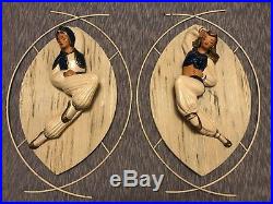 Large Very Rare Vintage Pair 50s Wall Gypsies Set Plaque Dancer Figurines Genie
