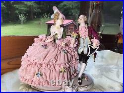 Large dresden porcelain group figurine very rare pink dress