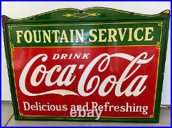 Large porcelain Coca Cola soda fountain sign original very rare made in1935