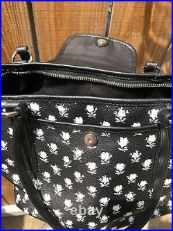 Leather Coach Alyssa Black With White Roses Purse Large Tote Very Rare Bag