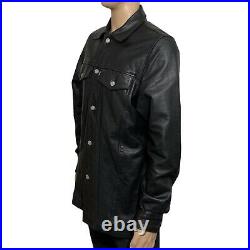 Levi's LOT 53 Very Rare Vintage Long Heavy Leather Black Trucker Jacket Men L 42
