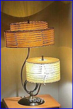Majestic MCM Table Lamps (Pair) Very Rare Gold and Black Shade Original and Cool