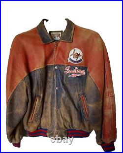 Men's Very Rare 1991 Cleveland Indians Leather Bomber Jacket size Large Nice