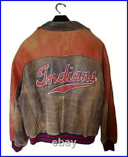 Men's Very Rare 1991 Cleveland Indians Leather Bomber Jacket size Large Nice