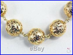 Ming's Hawaii Large Pierced Ball Necklace In 14k Floral Scroll Design Very Rare