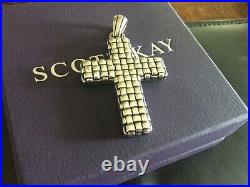 New Scott Kay Large Cross Woven. 925 Sterling Silver Open Close Bale Very Rare