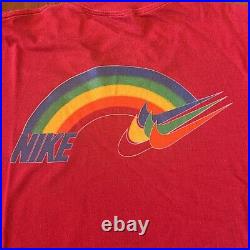 Nike 80's vintage Rainbow Logo T-Shirt Size L Very Rare Dead-stock