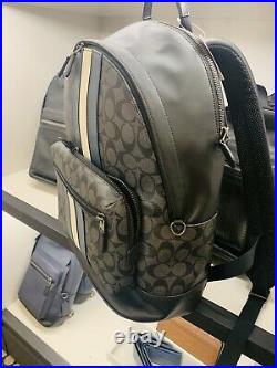 Nwt Coach Men's West Backpack In Signature Canvas With Varsity Stripe Very Rare