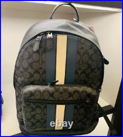 Nwt Coach Mens West Backpack In Signature Canvas With Varsity Stripe Very Rare