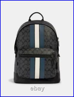 Nwt Coach Mens West Backpack In Signature Canvas With Varsity Stripe Very Rare