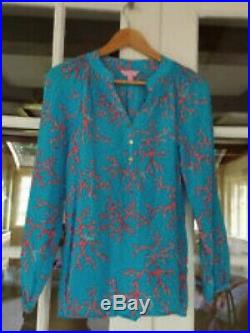 Nwt Lilly Pulitzer L Elsa Silk Turquoise Coral Me Crazy Very Rare Find