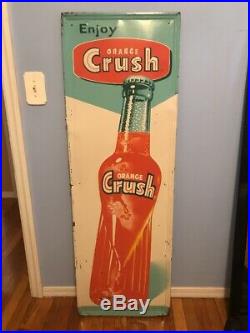 ORIGINAL 1950s Vintage Orange Crush Embossed LARGE Metal Sign Very Rare 54x18