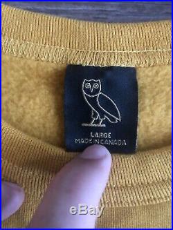 Octobers Very Own OVO Drake Mens Sz Large RARE Yellow OG Owl Crewneck Sweater