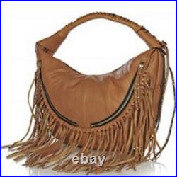 OrYANY Angie Leather Very Rare Brown Handbag Shoulder Bag Purse Fringe New