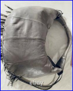 OrYANY Angie Leather Very Rare Gray Handbag Shoulder Bag Purse Fringe