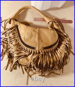 OrYANY Angie Leather Very Rare Handbag Shoulder Bag Purse Fringe Beige