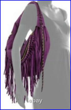 OrYANY Angie Leather Very Rare Purple Handbag Shoulder Bag Purse Fringe