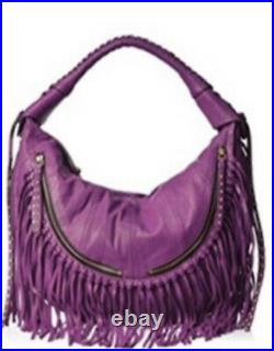 OrYANY Angie Leather Very Rare Purple Handbag Shoulder Bag Purse Fringe