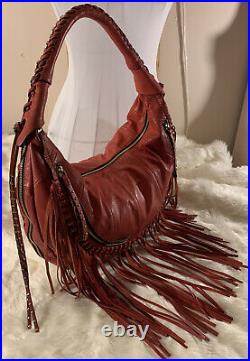 OrYANY Angie Leather Very Rare Red Handbag Shoulder Bag Purse Fringe