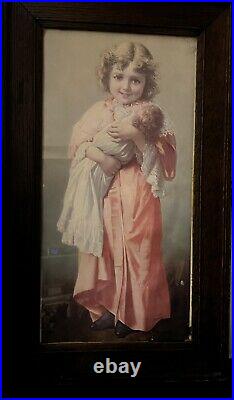 Painting of Victorian Girl Holding A Baby framed, very Old And Very rare