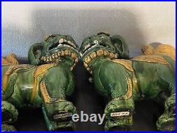 Pair Of Antique Very Rare Large Size Pottery Glazed Foo Dog Lions Impressive