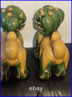 Pair Of Antique Very Rare Large Size Pottery Glazed Foo Dog Lions Impressive