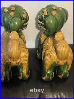 Pair Of Antique Very Rare Large Size Pottery Glazed Foo Dog Lions Impressive