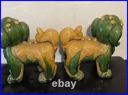 Pair Of Antique Very Rare Large Size Pottery Glazed Foo Dog Lions Impressive