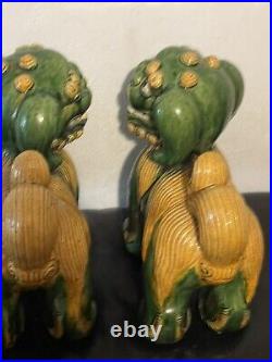 Pair Of Antique Very Rare Large Size Pottery Glazed Foo Dog Lions Impressive