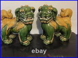 Pair Of Antique Very Rare Large Size Pottery Glazed Foo Dog Lions Impressive