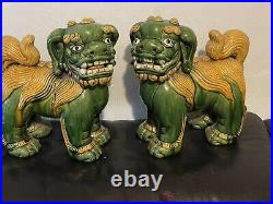 Pair Of Antique Very Rare Large Size Pottery Glazed Foo Dog Lions Impressive